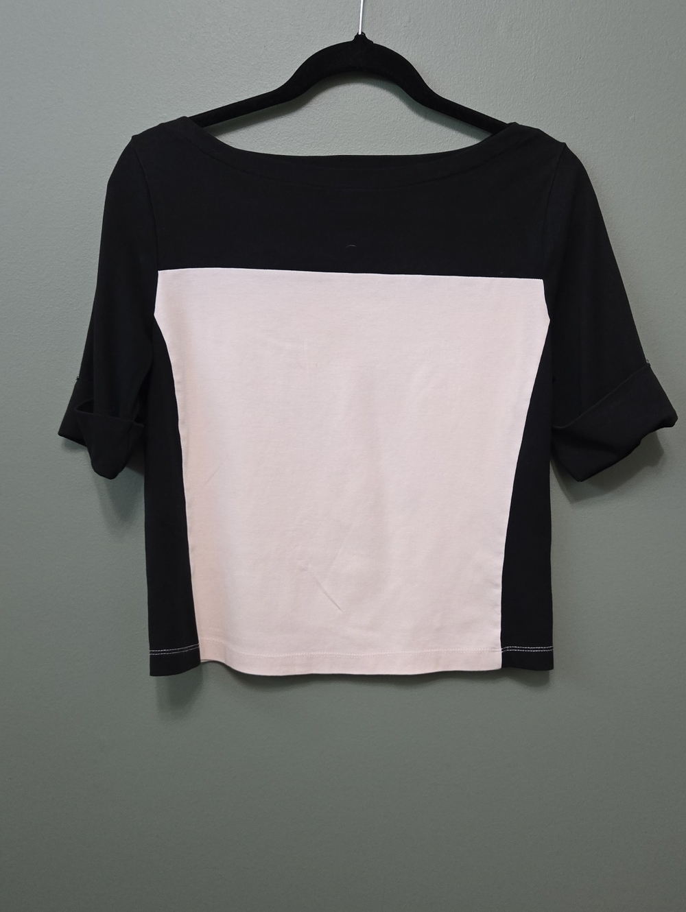 Ralph Lauren Black and Cream Short Sleeve Colorblock Top Sz PL